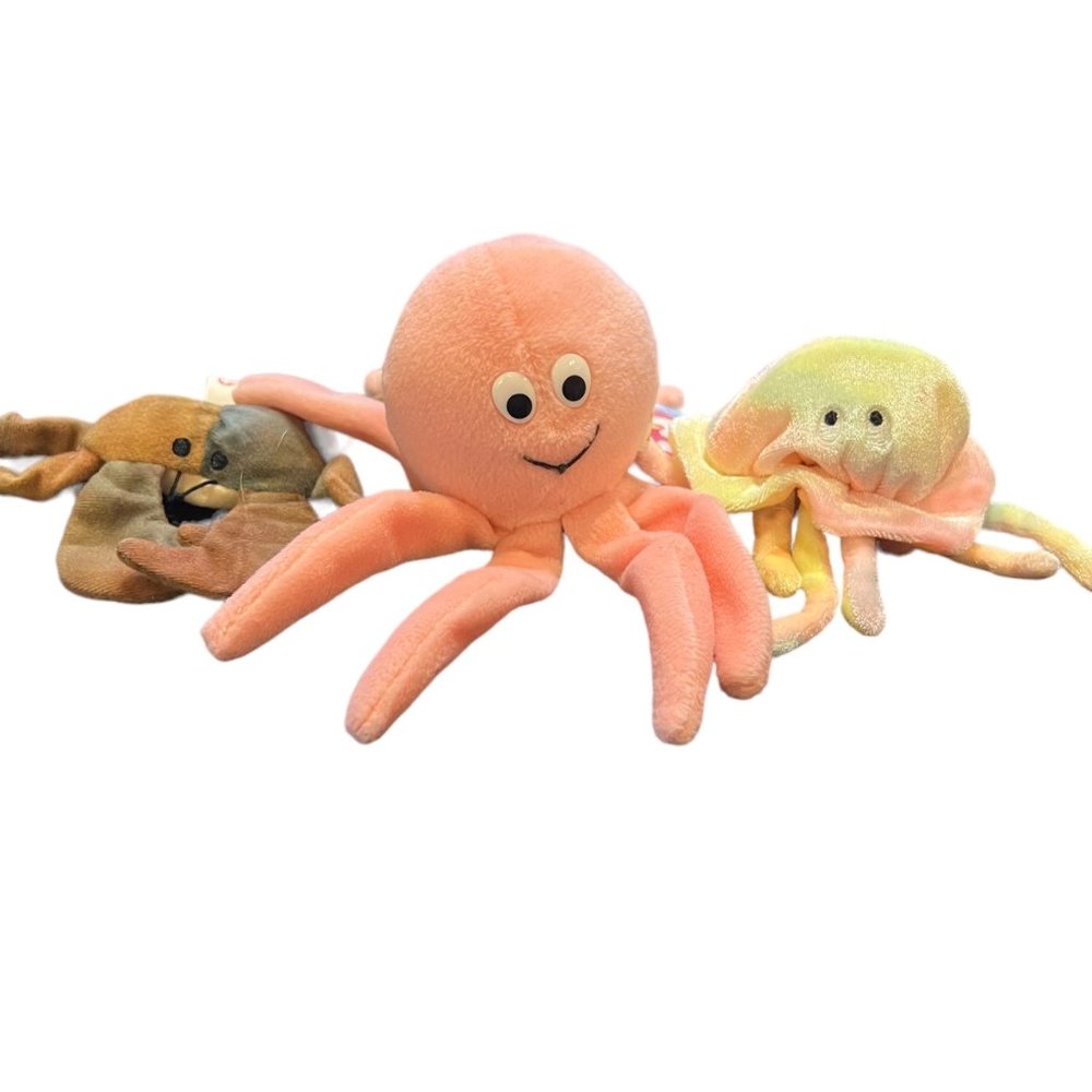 TY Beanie Baby Inky Goochy Claude Retired Octopus Jellyfish Crab Bean Bag Plush